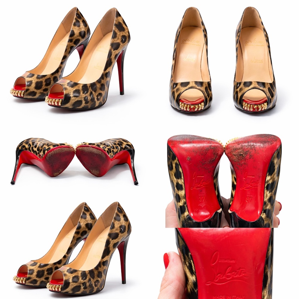 Christian Louboutin Leopard Peep Toe Heels with Red Soles size 7